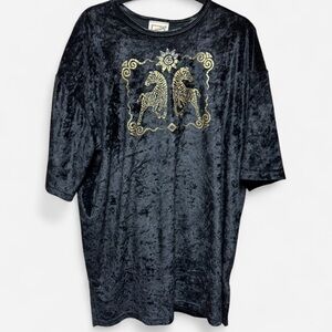 Vintage Caffeine USA Black Velvet Top with Gold Zebra Graphic